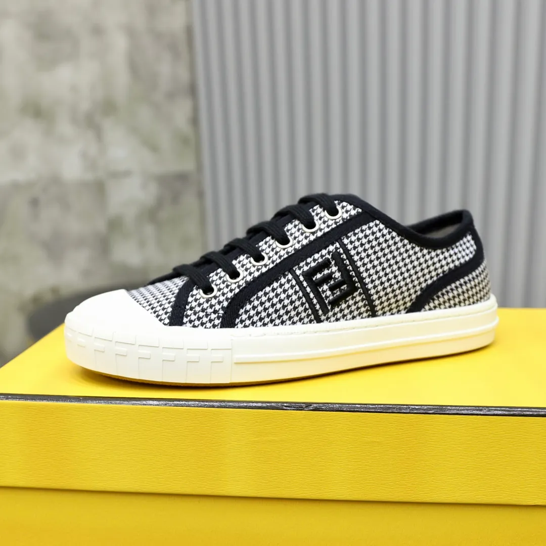 Men's men's shoes 💰380 [New style] 🍿🍿Fendi 👫Couple style low-top canvas shoes, Fendi 2024 spring and summer new lace-up canvas shoes, upper FF jacquard fabric, decorated with same-color satin trim, soles FF engraved decoration, soft elastic foot feel, perfect foot comfort! Size: 35-40 Male 38-45